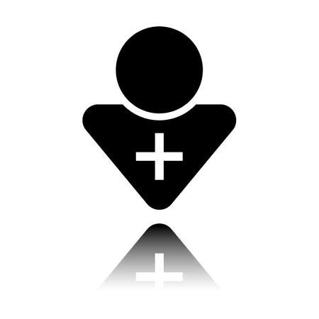doctor, person with medical cross. Black icon with mirror reflection on white backgroundのイラスト素材