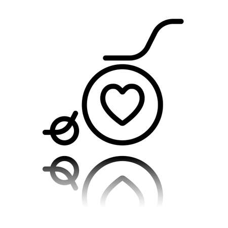 wheelchair and heart, outline icon. Black icon with mirror reflection on white backgroundのイラスト素材