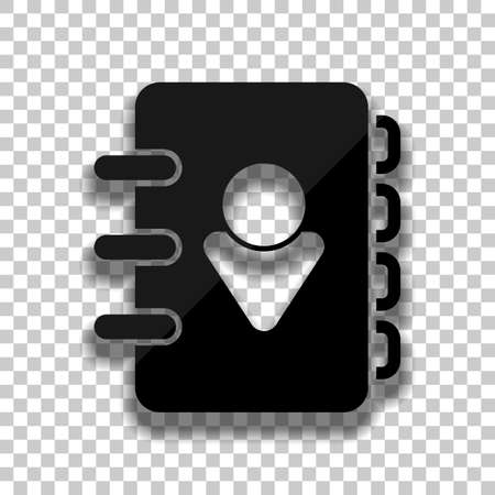 address book with person on cover. simple icon. Black glass icon with soft shadow on transparent backgroundのイラスト素材