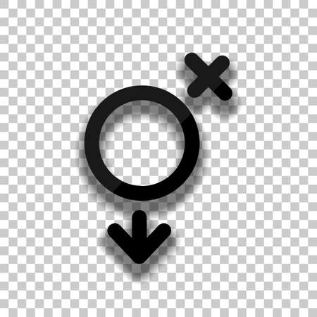 gender symbol. linear symbol. simple transgender icon. Black glass icon with soft shadow on transparent backgroundのイラスト素材