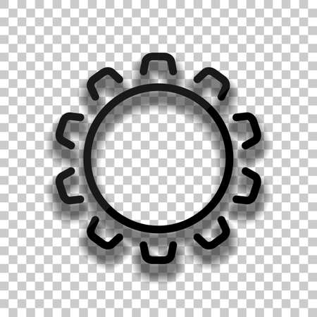 Simple gear or setting. Linear icon, thin outline. Black glass icon with soft shadow on transparent backgroundのイラスト素材