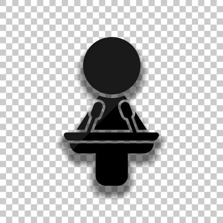 Woman speaker icon. Black glass icon with soft shadow on transparent backgroundのイラスト素材