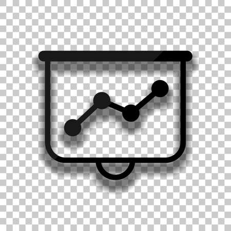 Projector screen for presentations, grow finance graphic. Black glass icon with soft shadow on transparent backgroundのイラスト素材