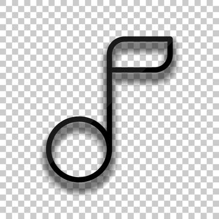 Simple music note. Linear icon, thin outline. Black glass icon with soft shadow on transparent backgroundのイラスト素材