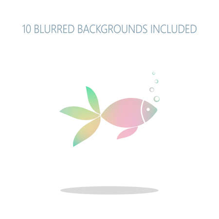 Fish with bubbles icon. Colorful logo concept with simple shadow on white. 10 different blurred backgrounds includedのイラスト素材