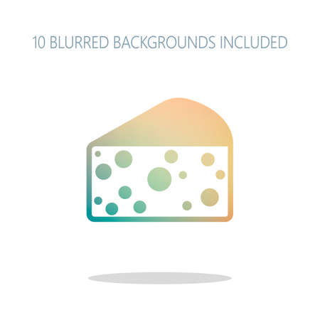 piece of cheese icon. Colorful logo concept with simple shadow on white. 10 different blurred backgrounds includedのイラスト素材
