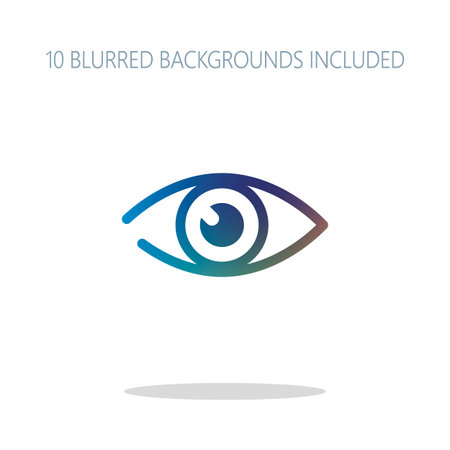 simple eye icon. Colorful logo concept with simple shadow on white. 10 different blurred backgrounds includedのイラスト素材