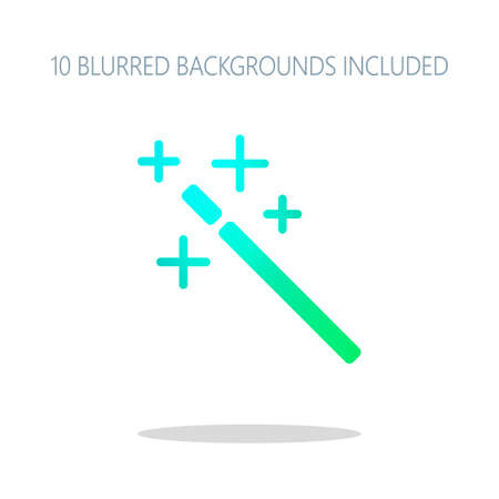 magic wand. simple silhouette. Colorful logo concept with simple shadow on white. 10 different blurred backgrounds includedのイラスト素材