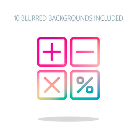 simple icon of calculator. Colorful logo concept with simple shadow on white. 10 different blurred backgrounds includedのイラスト素材