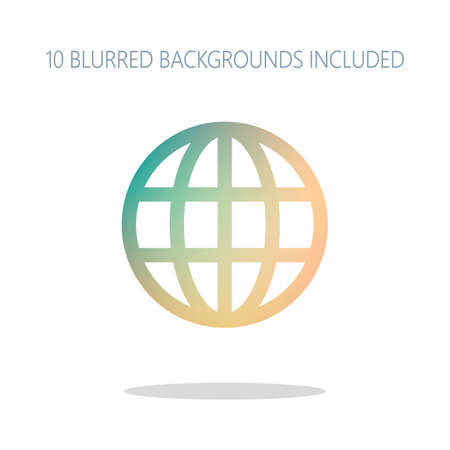 Simple globe icon. Linear. Colorful logo concept with simple shadow on white. 10 different blurred backgrounds includedのイラスト素材