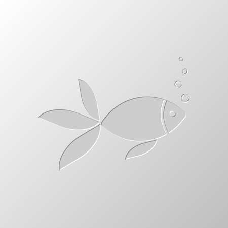 Fish with bubbles icon. Paper design. Cutted symbol. Pitted styleのイラスト素材