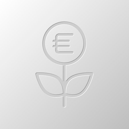 Money flower with dollar. Money tree. Linear icon with thin outline. Paper design. Cutted symbol. Pitted styleのイラスト素材