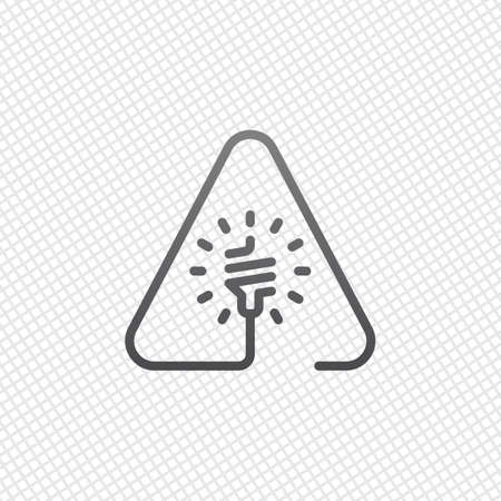 Led lamp in warning triangle. Linear icon with thin outline. One line style. On grid backgroundのイラスト素材