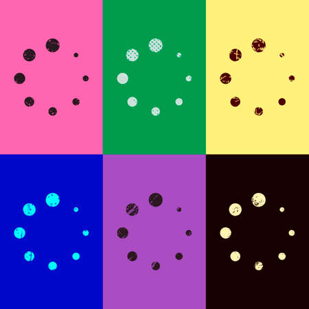 Simple loading symbol. Pop art style. Scratched icons on 6 colour backgrounds. Seamless patternのイラスト素材