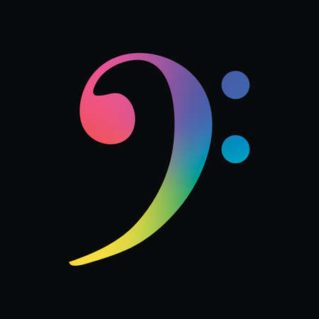 Bass Clef icon. Rainbow color and dark backgroundのイラスト素材