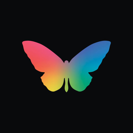 butterfly icon. Rainbow color and dark backgroundのイラスト素材