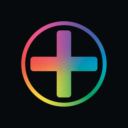 Medical cross icon. Rainbow color and dark backgroundのイラスト素材