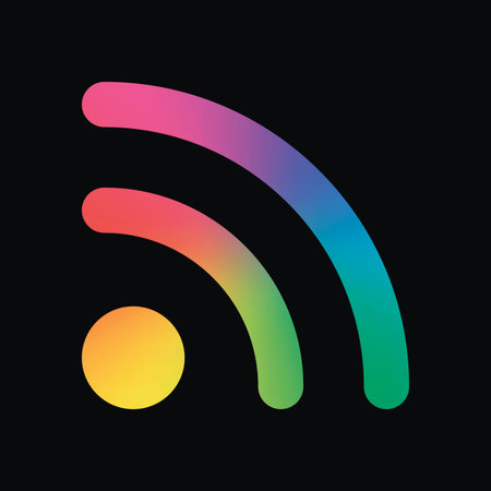 RSS icon. Rainbow color and dark background