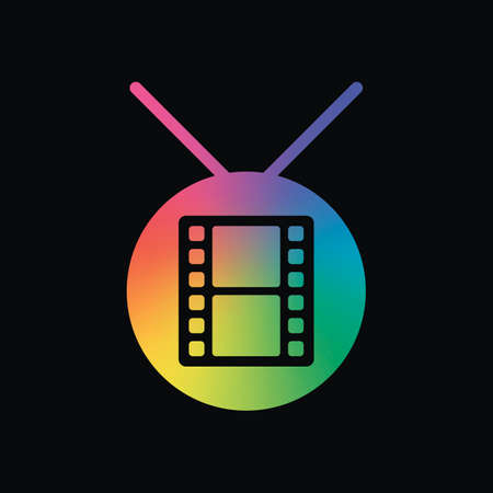 circle tv with movie strip icon. Rainbow color and dark backgroundのイラスト素材