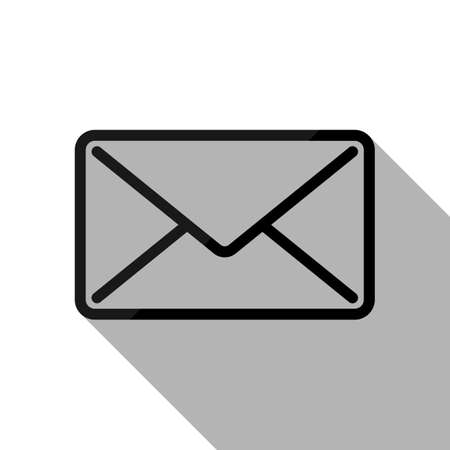 mail close icon. Black object with long shadow on white backgroundのイラスト素材