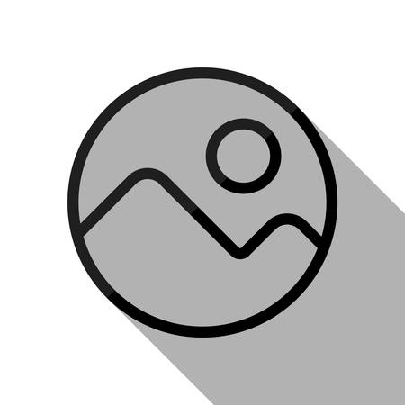 Simple picture icon. Linear symbol, thin outline. Black object with long shadow on white backgroundのイラスト素材