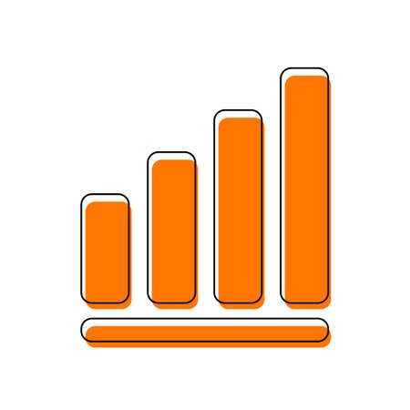 Growing graph line icon. Isolated icon consisting of black thin contour and orange moved filling on different layers. White backgroundのイラスト素材