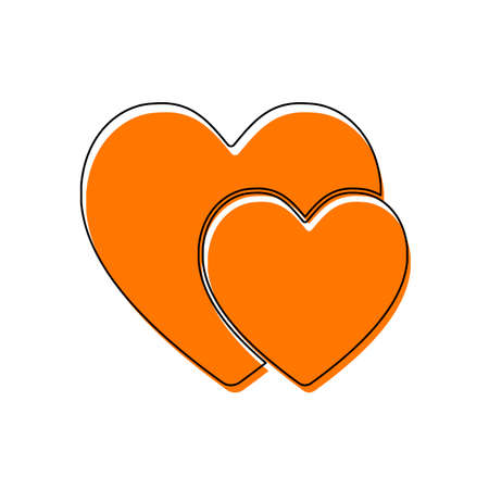2 hearts. Simple icon. Isolated icon consisting of black thin contour and orange moved filling on different layers. White backgroundのイラスト素材