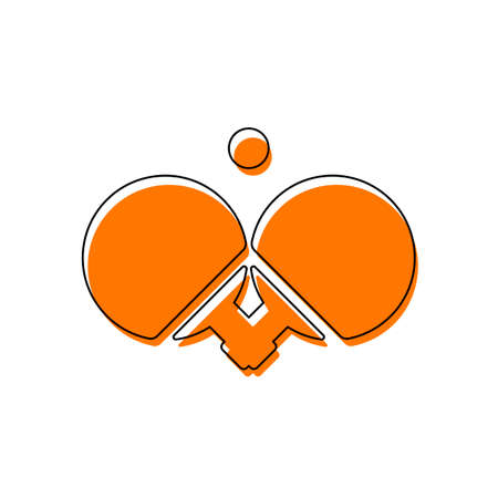 table tennis icon. Isolated icon consisting of black thin contour and orange moved filling on different layers. White backgroundのイラスト素材