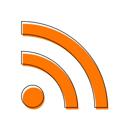 RSS icon. Isolated icon consisting of black thin contour and orange moved filling on different layers. White backgroundのイラスト素材