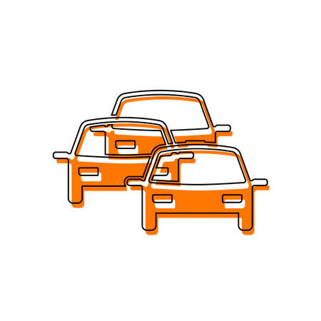 traffic jam icon. Isolated icon consisting of black thin contour and orange moved filling on different layers. White backgroundのイラスト素材