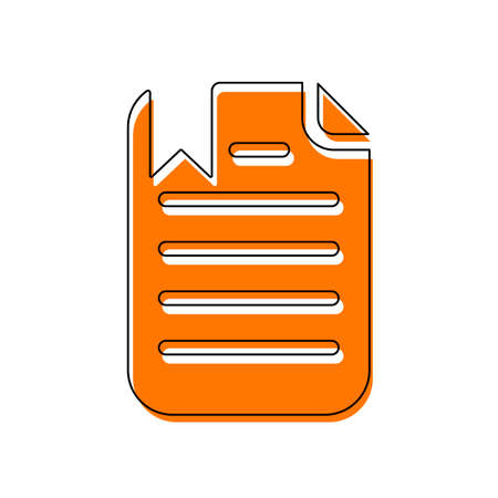 document with text and bookmark. Isolated icon consisting of black thin contour and orange moved filling on different layers. White backgroundのイラスト素材