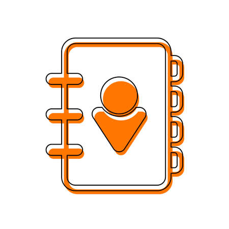 address book with person on cover. simple icon. linear symbol with thin outline. Isolated icon consisting of black thin contour and orange moved filling on different layers. White backgroundのイラスト素材
