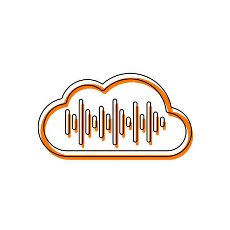 Simple icon with cloud and sound equalizer wave. Thin outline. Isolated icon consisting of black thin contour and orange moved filling on different layers. White backgroundのイラスト素材
