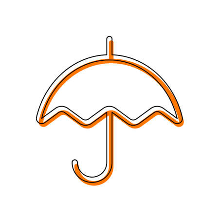 Simple umbrella icon. Linear, thin outline. Isolated icon consisting of black thin contour and orange moved filling on different layers. White backgroundのイラスト素材