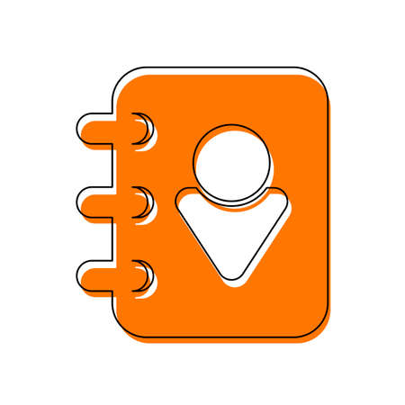 address book with man symbol on cover. Isolated icon consisting of black thin contour and orange moved filling on different layers. White backgroundのイラスト素材
