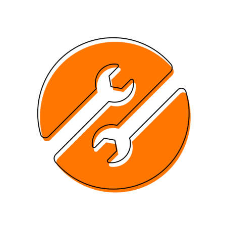 Repair service, couple of wrench in circle. Isolated icon consisting of black thin contour and orange moved filling on different layers. White backgroundのイラスト素材
