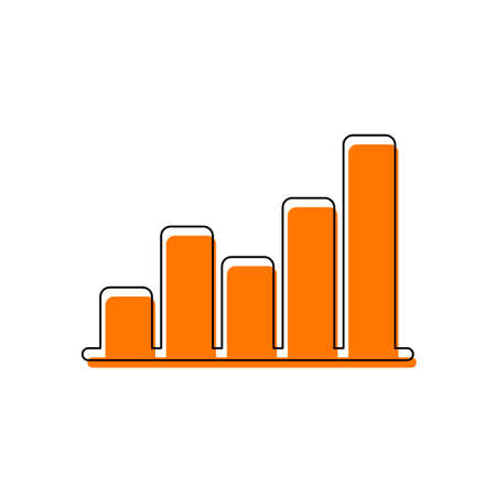 Finance grapgic, grow. Isolated icon consisting of black thin contour and orange moved filling on different layers. White backgroundのイラスト素材