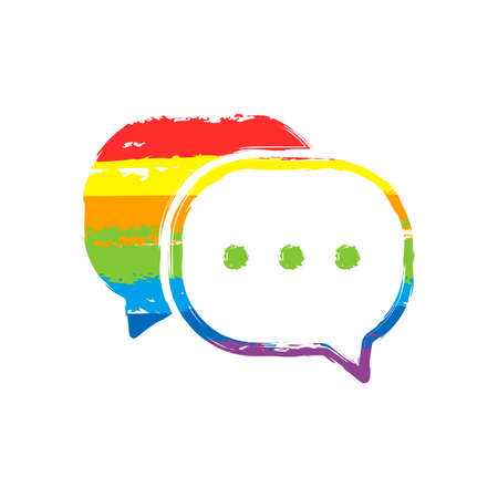 chat icon. Drawing sign with LGBT style, seven colors of rainbow red, orange, yellow, green, blue, indigo, violetのイラスト素材
