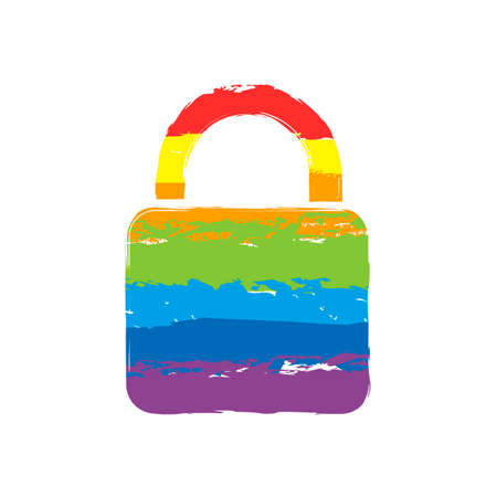 lock icon. Drawing sign with LGBT style, seven colors of rainbow red, orange, yellow, green, blue, indigo, violetのイラスト素材