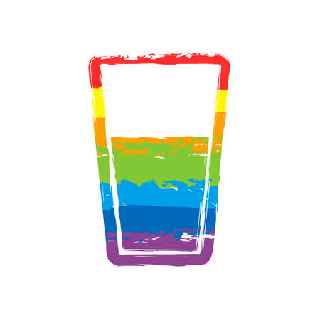 glass of water icon. Drawing sign with LGBT style, seven colors of rainbow red, orange, yellow, green, blue, indigo, violetのイラスト素材
