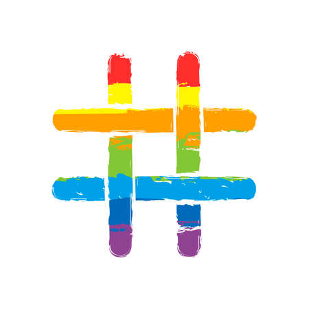 Hashtag icon. Drawing sign with LGBT style, seven colors of rainbow red, orange, yellow, green, blue, indigo, violetのイラスト素材