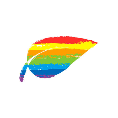 leaf icon. Drawing sign with LGBT style, seven colors of rainbow red, orange, yellow, green, blue, indigo, violetのイラスト素材