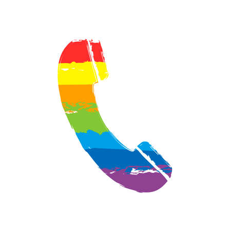 Telephone receiver icon. Drawing sign with LGBT style, seven colors of rainbow red, orange, yellow, green, blue, indigo, violetのイラスト素材