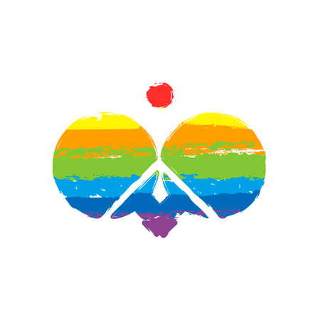 Ping pong icon. Drawing sign with LGBT style, seven colors of rainbow red, orange, yellow, green, blue, indigo, violetのイラスト素材