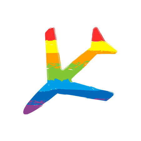 Plane icon. Drawing sign with LGBT style, seven colors of rainbow red, orange, yellow, green, blue, indigo, violetのイラスト素材