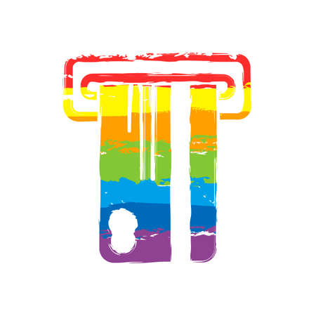 ATM machine and credit card icon. Drawing sign with LGBT style, seven colors of rainbow red, orange, yellow, green, blue, indigo, violetのイラスト素材
