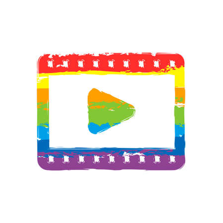 video icon. Drawing sign with LGBT style, seven colors of rainbow red, orange, yellow, green, blue, indigo, violetのイラスト素材