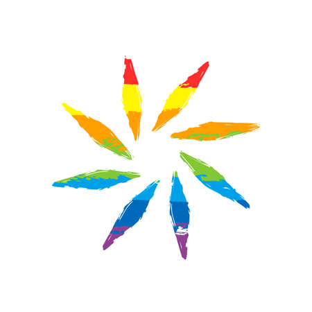 leaf, bamboo, flower. simple silhouette. Drawing sign with LGBT style, seven colors of rainbow (red, orange, yellow, green, blue, indigo, violetのイラスト素材