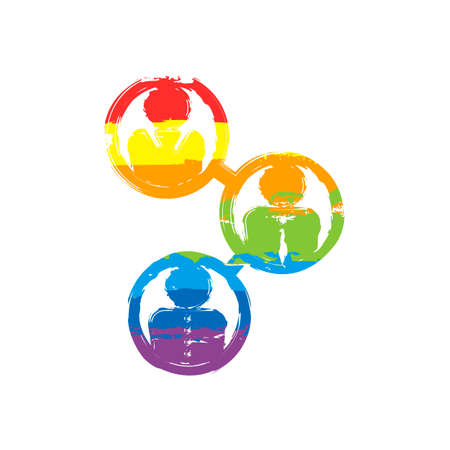 office people, team. Drawing sign with LGBT style, seven colors of rainbow (red, orange, yellow, green, blue, indigo, violetのイラスト素材