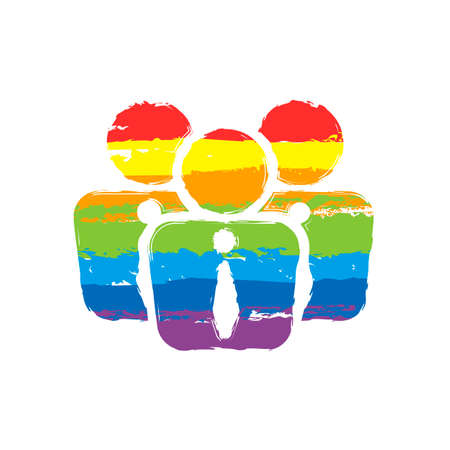 office people, team. Drawing sign with LGBT style, seven colors of rainbow (red, orange, yellow, green, blue, indigo, violetのイラスト素材
